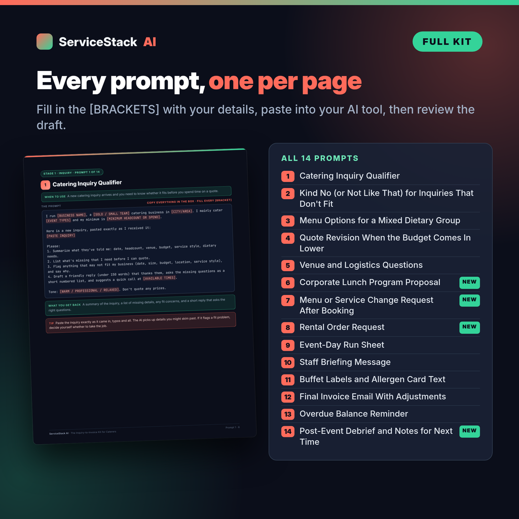 ServiceStack AI for Caterers: The Inquiry-to-Invoice Kit