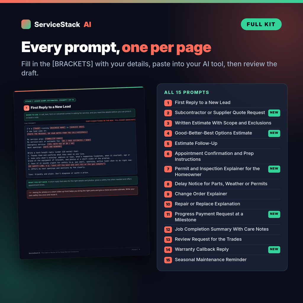 ServiceStack AI for Home Service Contractors: The Lead-to-Review Kit